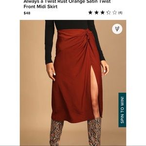 Always a Twist Rust Orange Satin Twist Front Midi Skirt